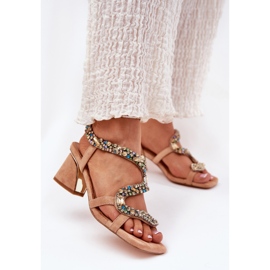 Women's sandals on a post with ARTIKER 56C1377 crystals beige 2