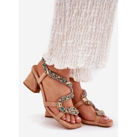 Women's sandals on a post with ARTIKER 56C1377 crystals beige 1