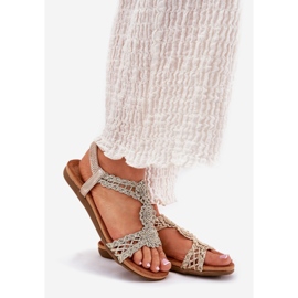 Flat women's sandals with a lace pattern Artiker 56C1281 PLN golden 1