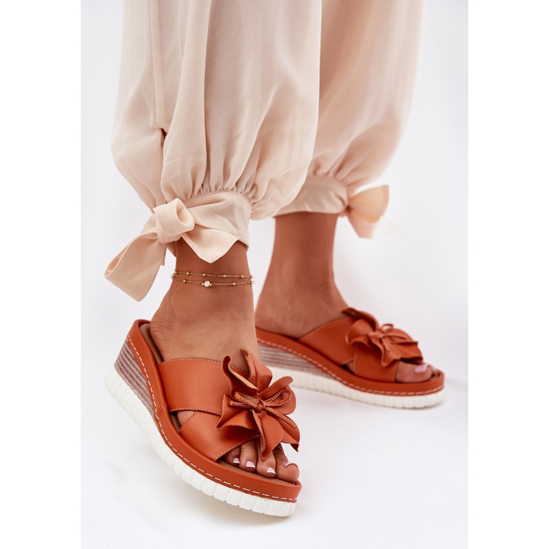 Women's leather wedges with a decorative flower Artiker 52C0505 Orange 2 Women's leather wedges with a decorative flower Artiker 52C0505 Orange 2
