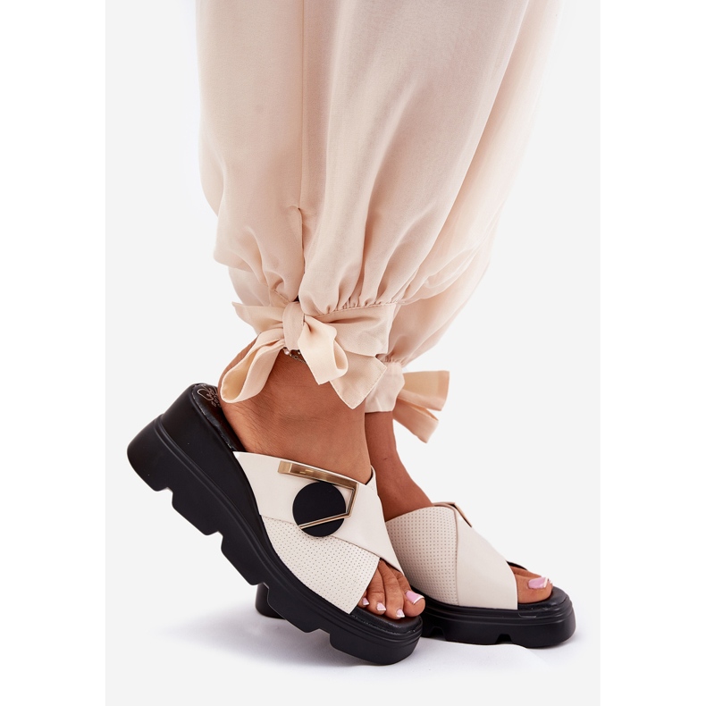 ARTIKER Elegant leather women's wedges with ancient decoration artker 56c1585 beige 1