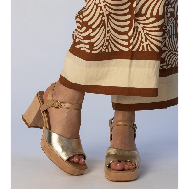 Gold women's high-heeled sandals golden 1
