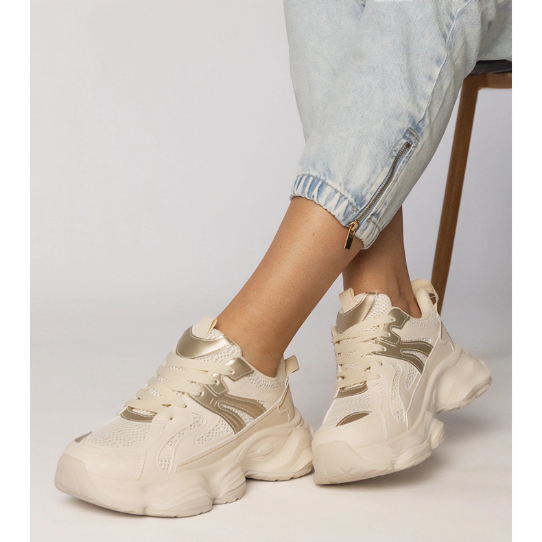 Beige Sneakers Women's Sports with a golden insertion 1 Beige Sneakers Women's Sports with a golden insertion 1