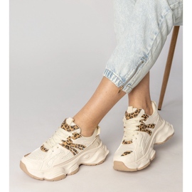 Beige Sneakers Women's Sports with a leopard insert 2