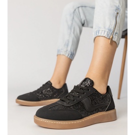 Black women's sneakers decorated with glitter 1