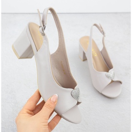 Women's sandals on the post with a decorative heart gray Vinceza 20262 grey 1