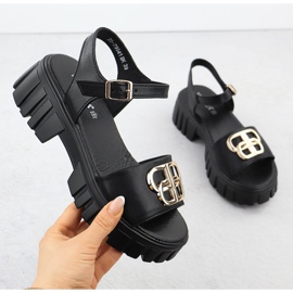 Women's leather sandals on the Black Vinceza 79541 block 1 Women's leather sandals on the Black Vinceza 79541 block 1