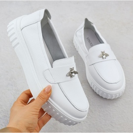 Women's leather shoes white loafers Vinceza 93204 1
