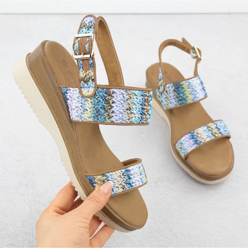Women's sandals for wedge blue Potocki braid 45302 1 Women's sandals for wedge blue Potocki braid 45302 1