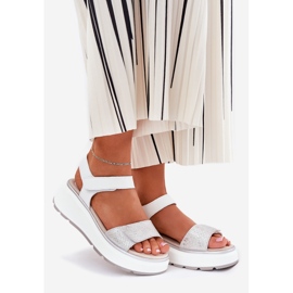 S.Barski Women's leather sandals Platform and Velcro wedges S. Barski LR51-543 silver 1