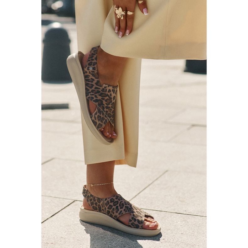 Zazoo 40392 Leather sandals Women's brown leopard print beige 2