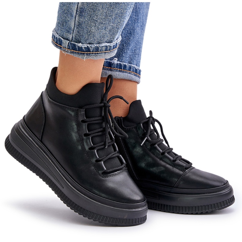 Light Leather Platform Sports Shoes Artiker 55C1041 Black 5