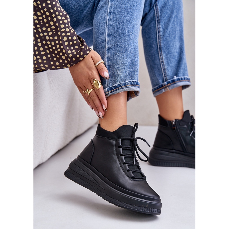 Light Leather Platform Sports Shoes Artiker 55C1041 Black 3