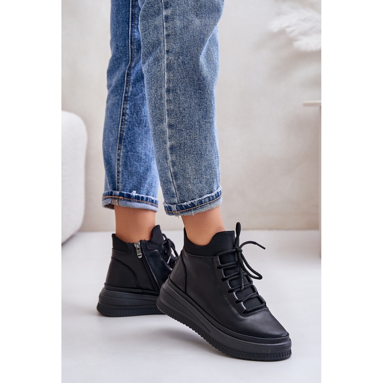 Light Leather Platform Sports Shoes Artiker 55C1041 Black 2