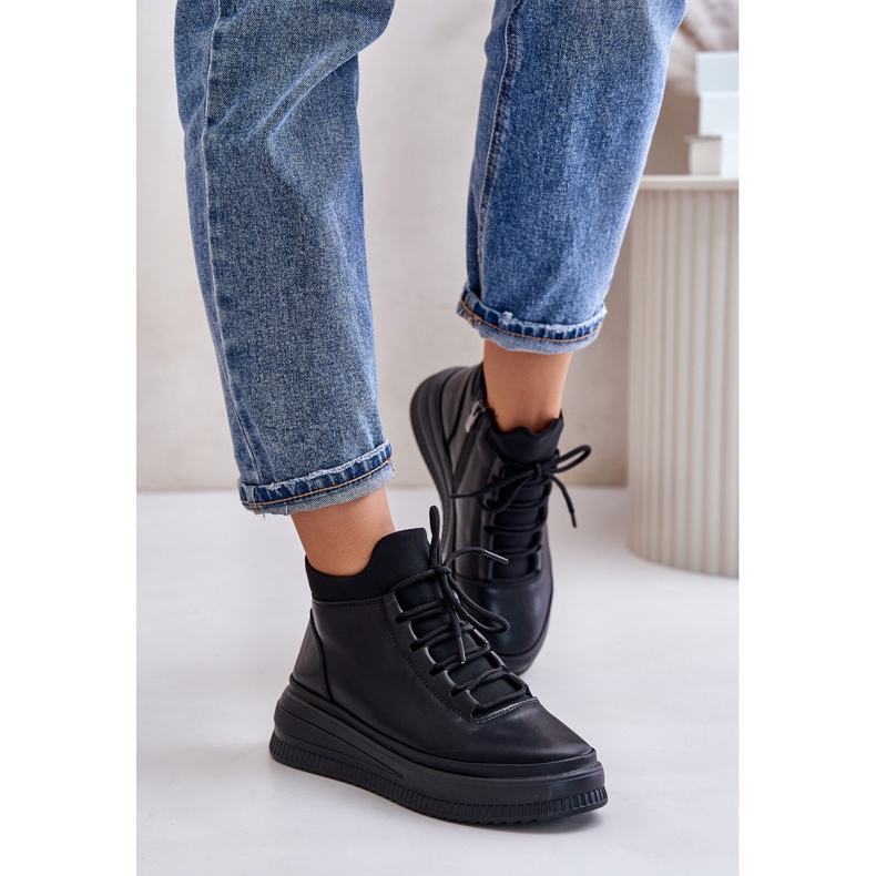 Light Leather Platform Sports Shoes Artiker 55C1041 Black 1