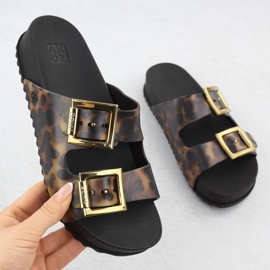 Women's flip flops with pool beach buckles with leopard print brown zaxy rr285059 1