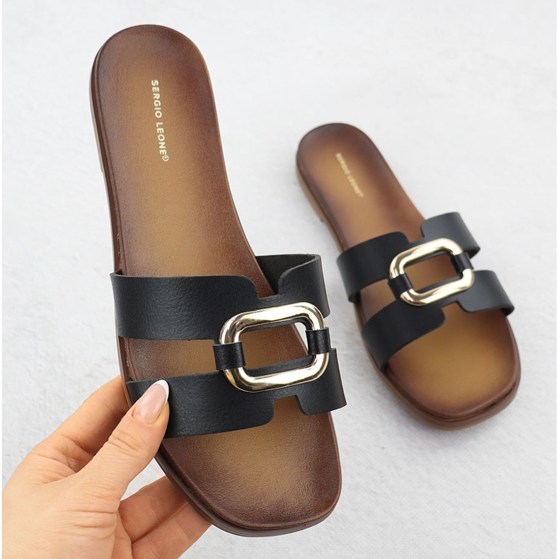 Women's flip -flops with decoration black Sergio Leone SK077H 1