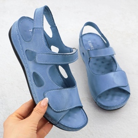 Women's leather sandals for blue Velcro T.Sokolski L25-158 1