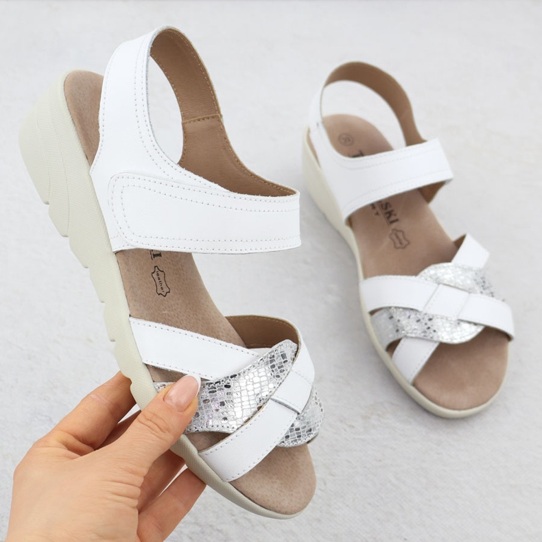 Women's leather sandals for white wedges T.Sokolski L25-631 1