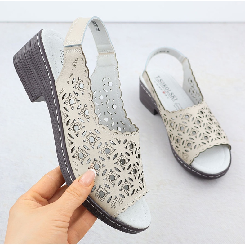 Openwork women's leather sandals on the pad beige T.Sokolski L25-25 1 Openwork women's leather sandals on the pad beige T.Sokolski L25-25 1