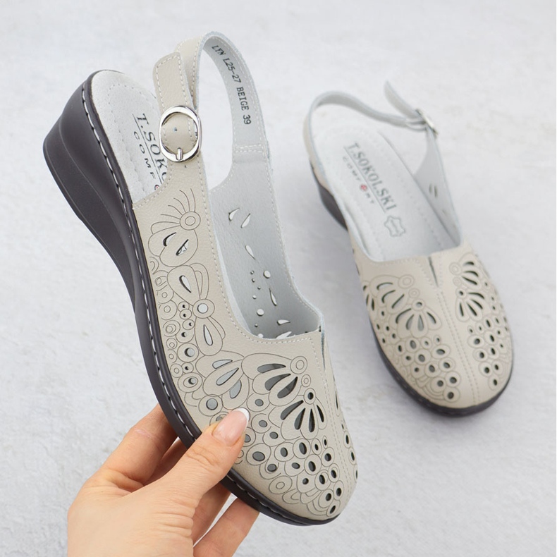 T.Sokolski Openwork women's leather sandals for beige L25-27 1 T.Sokolski Openwork women's leather sandals for beige L25-27 1