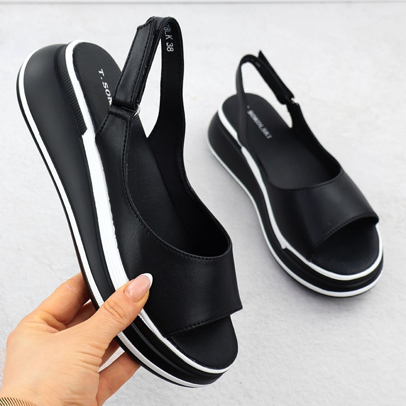 Women's leather sandals on wedges Black T.Sokolski L25-247 1 Women's leather sandals on wedges Black T.Sokolski L25-247 1