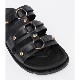 Seastar Black women's slippers decorated with three stripes with rhinestones 1