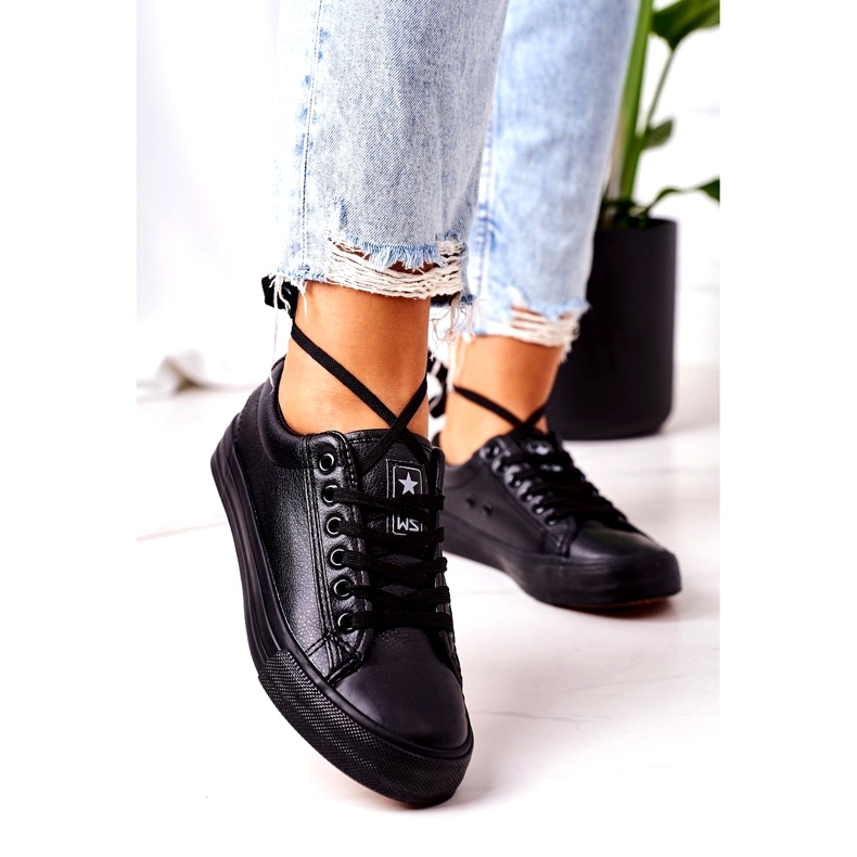 NEWS Women's eco-leather black sneakers 2