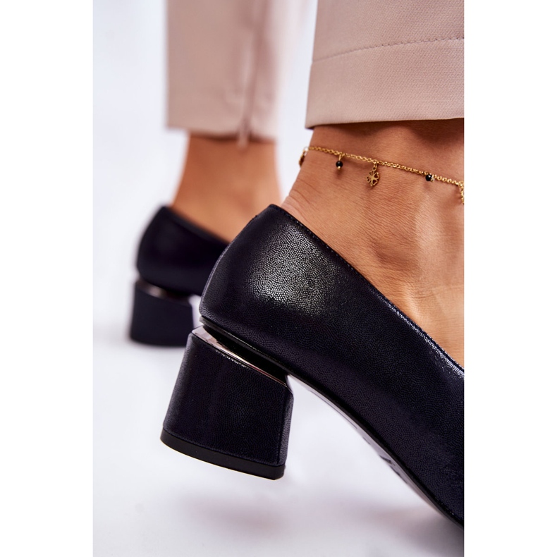 Leather pumps with an ornament Laura Messi 2487 navy blue 4