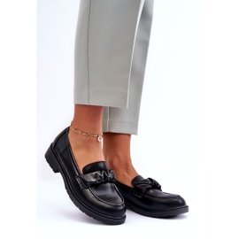 S.Barski Flat -heeled leather loafers black with decoration S. Barski HY335 1