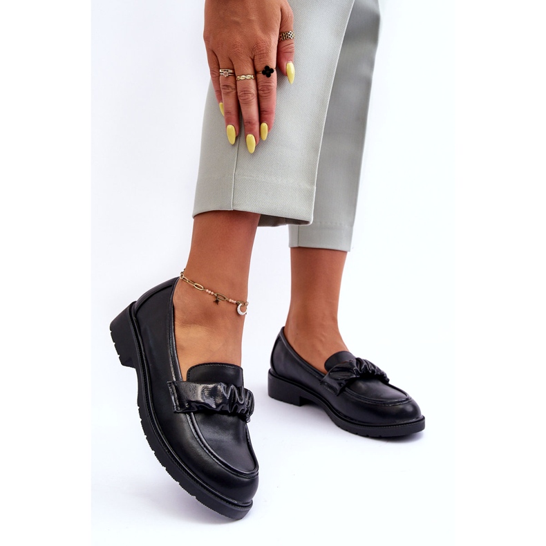 S.Barski Flat -heeled leather loafers black with decoration S. Barski HY335 2