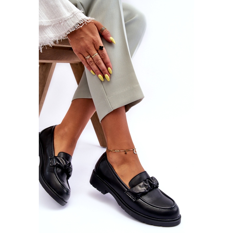 S.Barski Flat -heeled leather loafers black with decoration S. Barski HY335 3