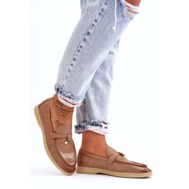 Women's beige leather moccasins 2