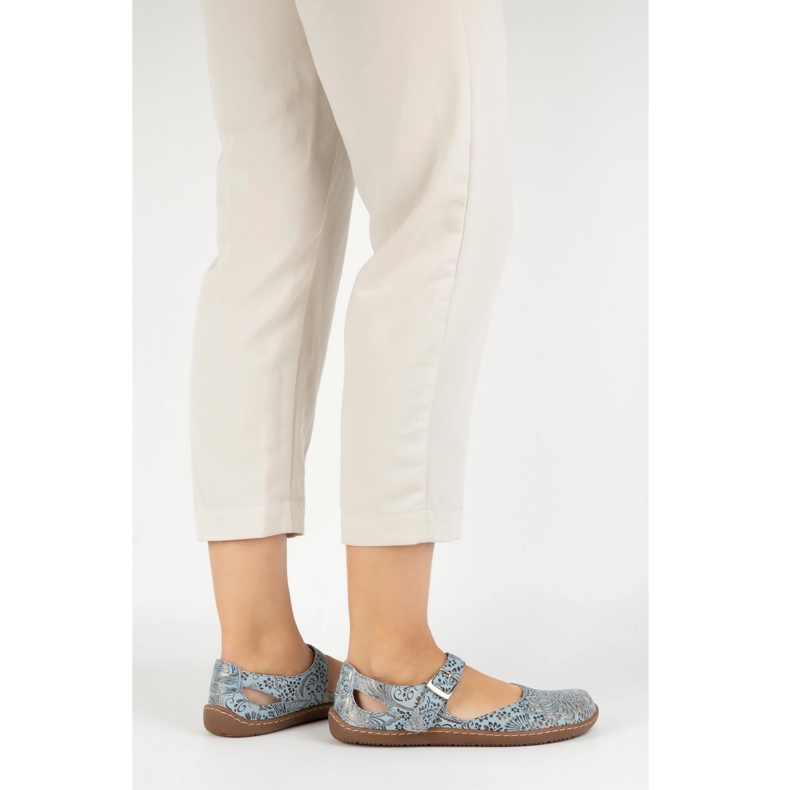 Olivier Women's barefoot shoes made of natural leather with print 1284 blue 1