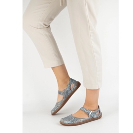 Olivier Women's barefoot shoes made of natural leather with print 1284 blue 2