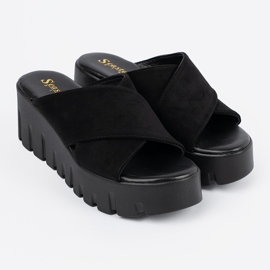 Seastar Women's black suede wedge sandals 1