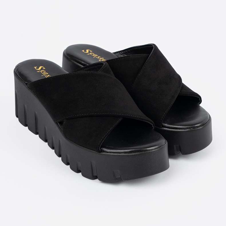Seastar Women's black suede wedge sandals 1 Seastar Women's black suede wedge sandals 1