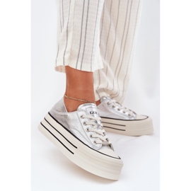 Women's leather sneakers on Goe RR2N4108 Silver platform 2