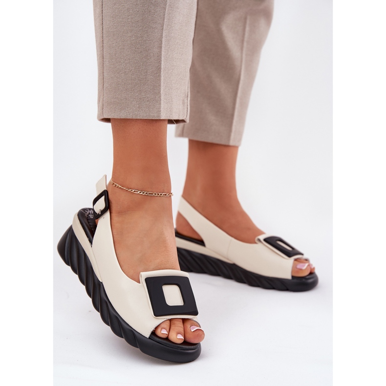 ARTIKER Women's leather sandals with a wedge with decoration artker 56c1570 beige 2