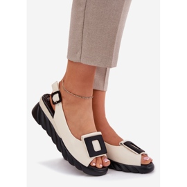 ARTIKER Women's leather sandals with a wedge with decoration artker 56c1570 beige 1