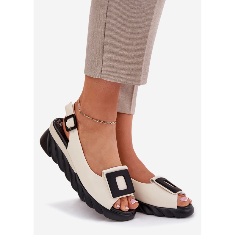 ARTIKER Women's leather sandals with a wedge with decoration artker 56c1570 beige 1