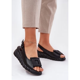 Women's leather sandals with a wedge with decoration Artiker 56C2156 Black 2