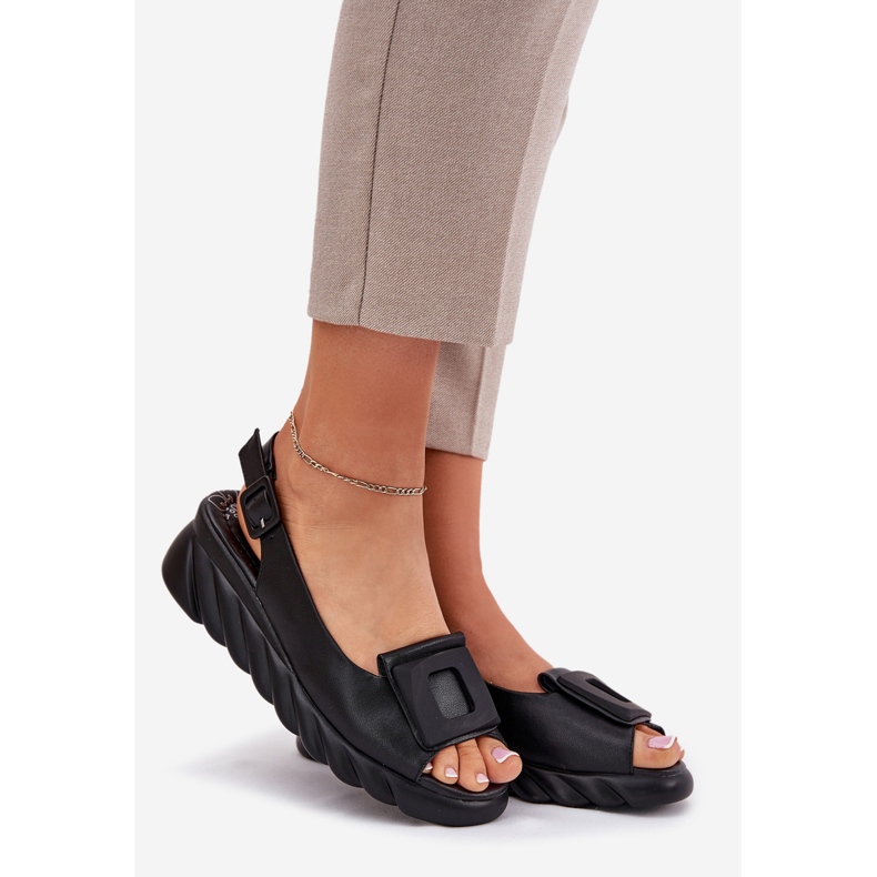 Women's leather sandals with a wedge with decoration Artiker 56C2156 Black 1