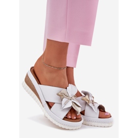 Women's leather wedges with decorative flower Artiker 52C0537 white 1 Women's leather wedges with decorative flower Artiker 52C0537 white 1