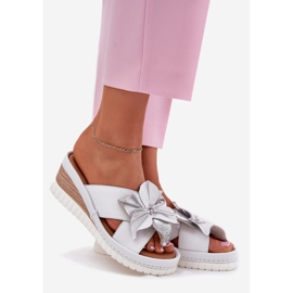 ARTIKER Women's leather wedges with a decorative flower artker 54c0538 white and silver 1 ARTIKER Women's leather wedges with a decorative flower artker 54c0538 white and silver 1