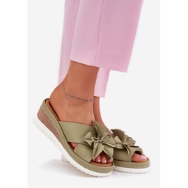 Women's leather wedges with decorative flower Artiker 52C0503 green 1