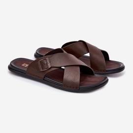 Men's leather slippers with Big Star RR174077 brown buckle 1
