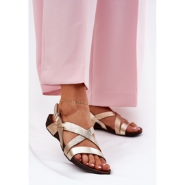 Flat leather sandals Women's Zazoo 40032 gold golden 2