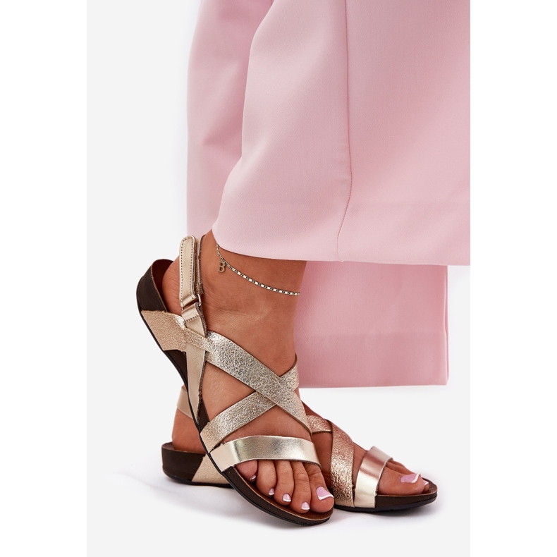 Flat leather sandals Women's Zazoo 40032 gold golden 1