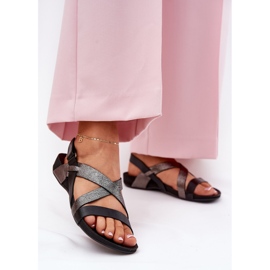 Flat leather women's sandals Zazoo 40032 Black 2